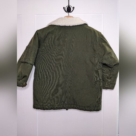 Boys Forest Green Airborne Pilots Jacket with Patches and Wool Style Collar sz 5 - Picture 5 of 7